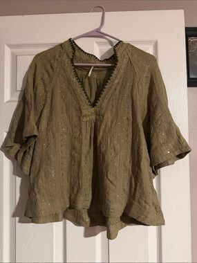 Free People Olive Green Crochet-Trim Peasant Tunic